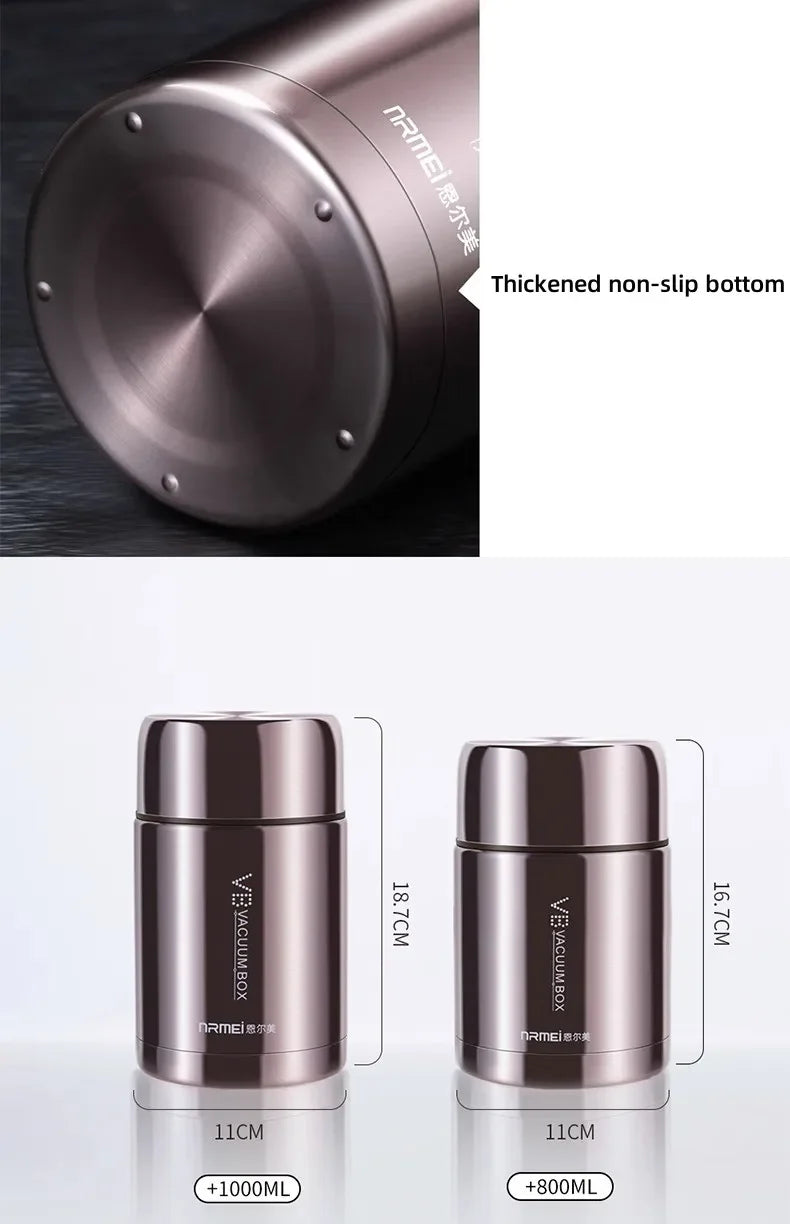 600/800/1000ml Stainless Steel Food Thermos — 316 Vacuum Insulated Lunch Jar with Spoon & Carry Bag for Kids