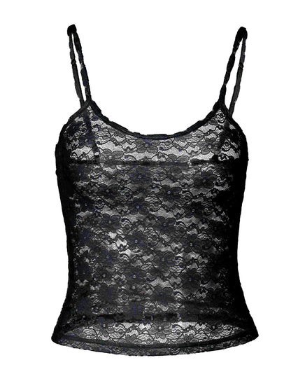 Women’s Sexy Lace Halter Vest Top – Slim Fit Black See-Through Summer Camisole, Elegant Party & Streetwear Fashion Tank Top