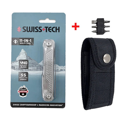 SWISS TECH 11-in-1 Mini Multitool - Folding EDC Camping Tool with Scissors, Screwdriver & Clip