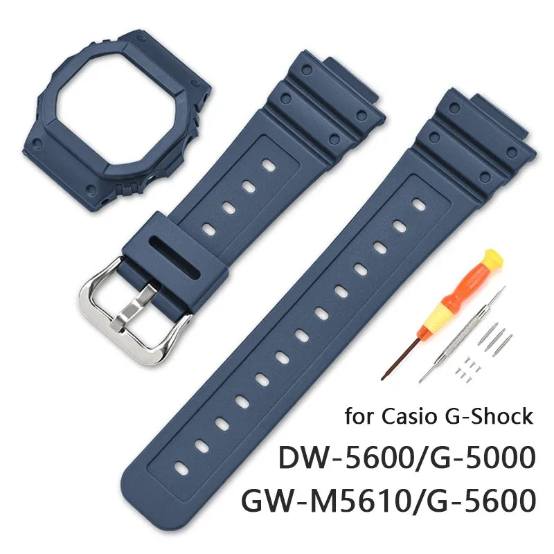 Rubber Resin Watch Case and Strap for Casio G-Shock - Replacement Band for DW-5600, GW-M5610, GW-B5600 and G-5600 Models