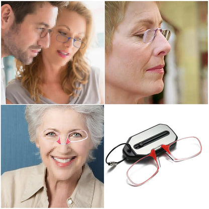 Clip-On Nose Reading Glasses – Ultralight Folding Mini Keychain for Men & Women +1.0 to +4.0