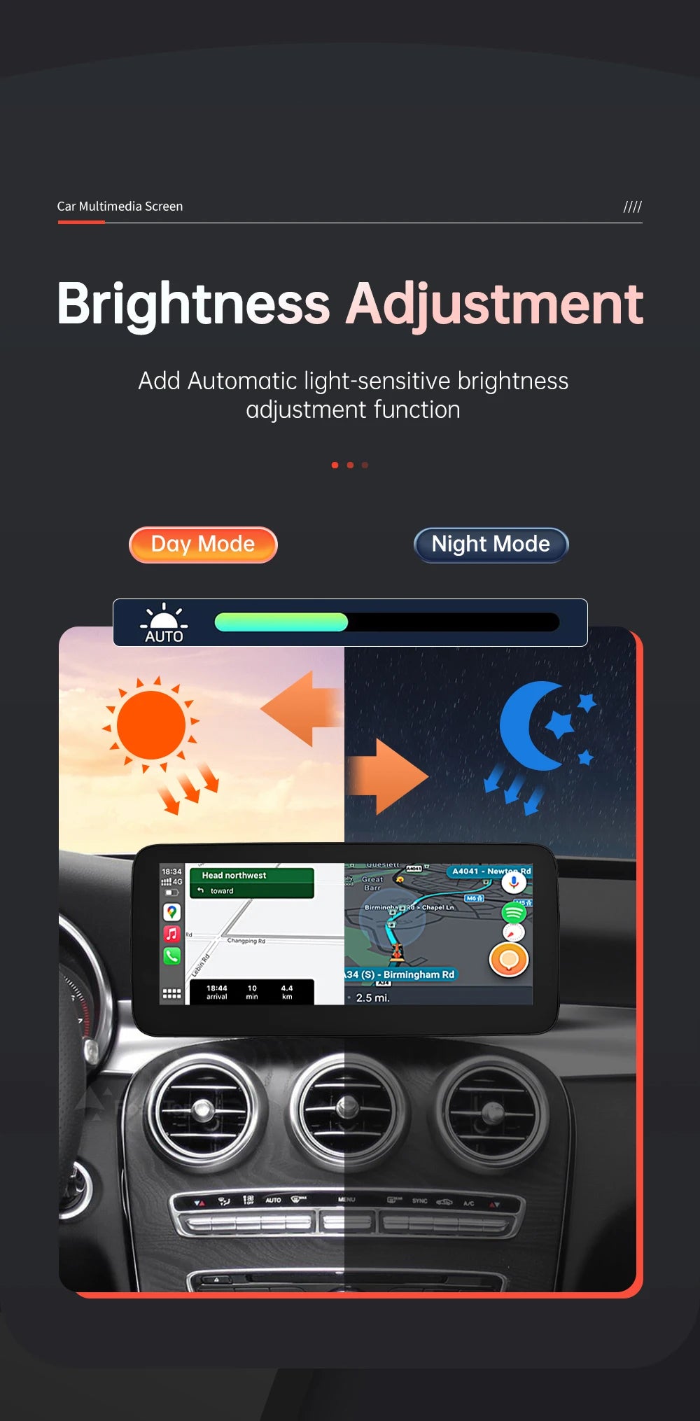 1920x720 Multimedia Touch Screen - Wireless CarPlay & Android Auto for Mercedes-Benz C Class W205, GLC, V Class W447 (2015-2018) NTG5.0
