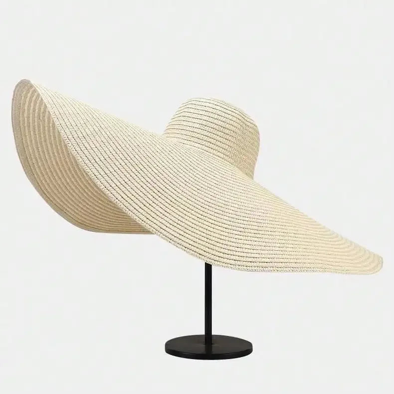 Oversized Foldable Straw Sun Hat - Wide Brim Lightweight UV Protection for Beach & Travel