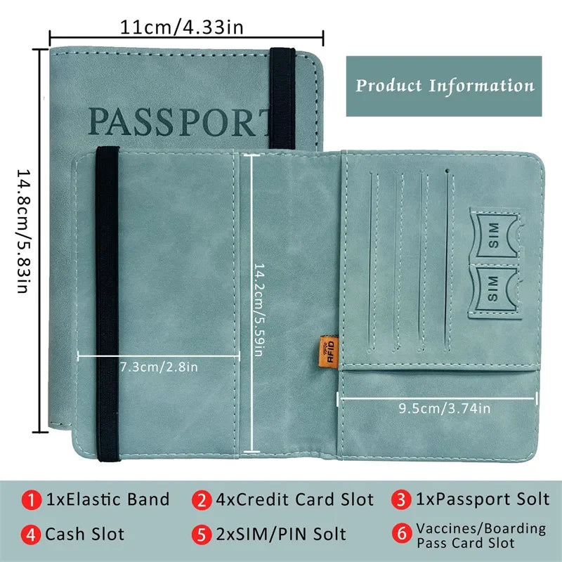 RFID Leather Passport Holder - Vintage Travel Wallet Case for Men & Women with ID and Card Storage