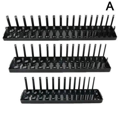 3PCS Socket Organizer Trays – Black/Red Holder for 1/2", 3/8", 1/4" Sockets, Garage & Home Tool Storage Rack