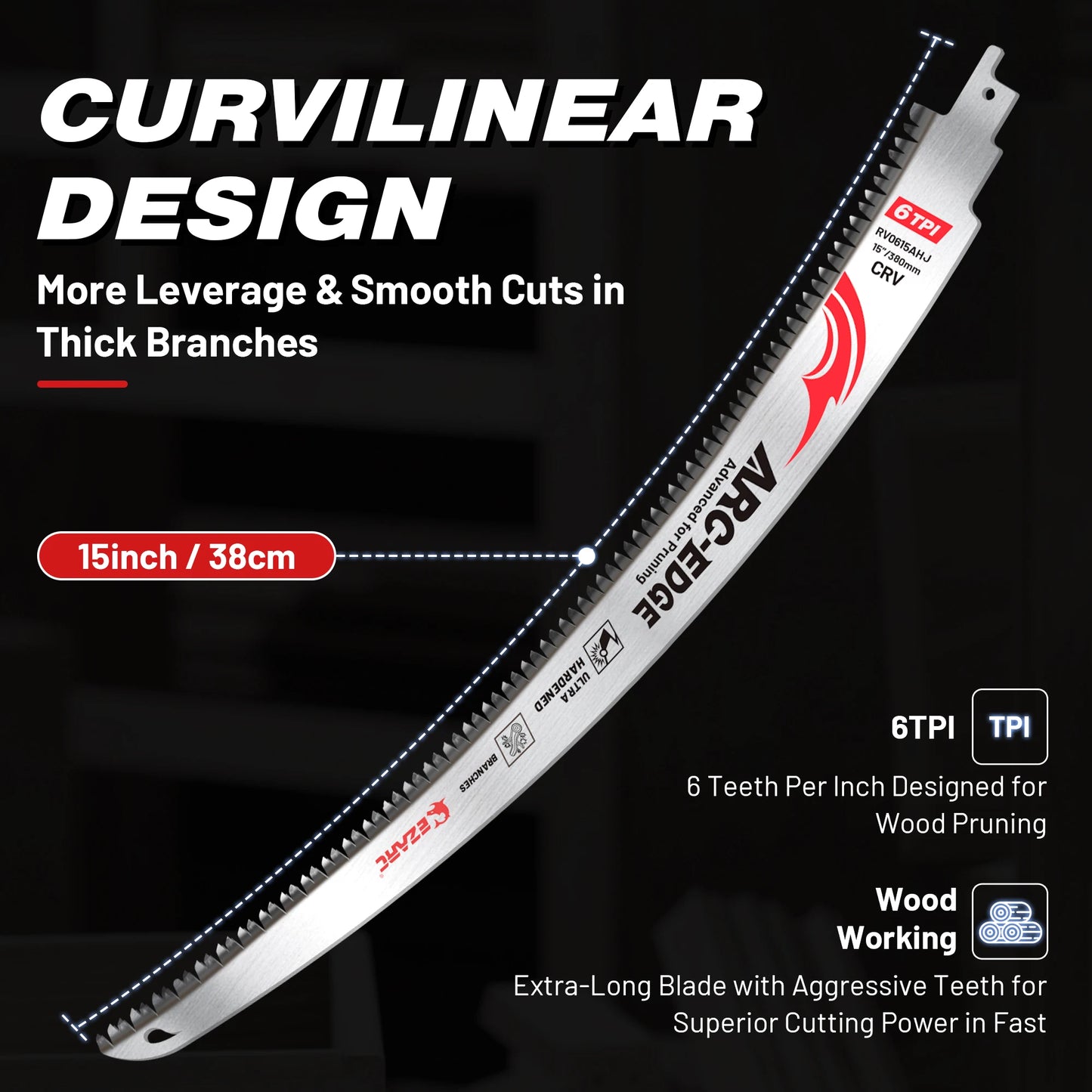 EZARC 9''/12''/15'' Reciprocating Saw Blades 6TPI Arc Tooth – Heavy Duty Pruning Blades for Tree Trimming & Wood Cutting Tool Accessories