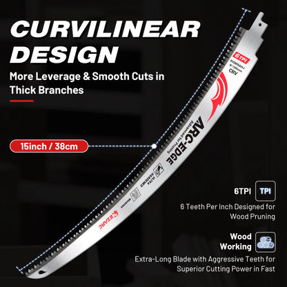 EZARC 9''/12''/15'' Reciprocating Saw Blades 6TPI Arc Tooth – Heavy Duty Pruning Blades for Tree Trimming & Wood Cutting Tool Accessories