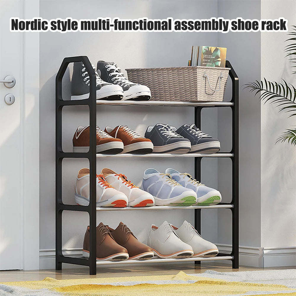 4-Floor Creative Home Shoe Rack – Dormitory Door Storage Cabinet, Black, 2 Sets Assembly Components for Shoes