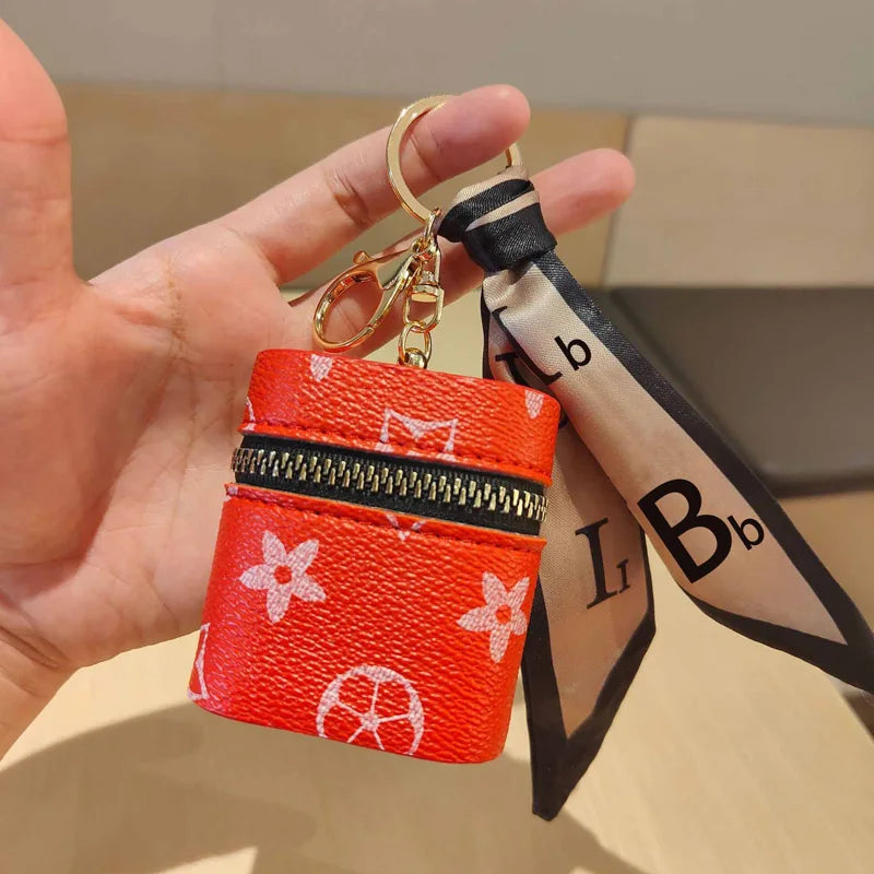 Mini Striped Textured Bucket Bag – AirPods & Small Items Case with Coin Purse and Hook (Fits AirPods 1/2/3/4/Pro)
