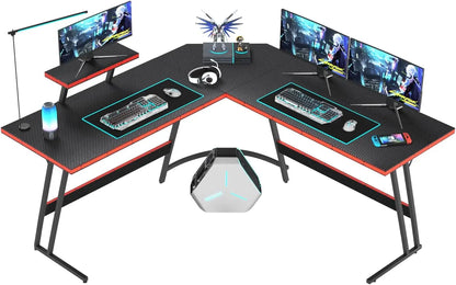 PC Gaming Desk with Large Monitor Riser – L-Shaped Corner Desk, Sturdy Writing Workstation for Office & Computer
