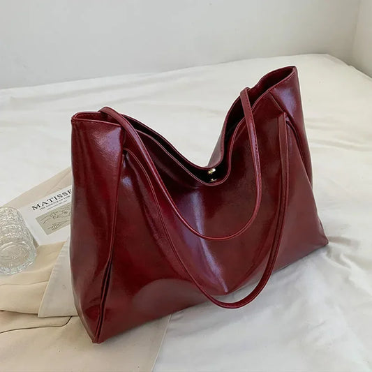 Women’s PU Leather Tote Bag – Large Capacity Soft Underarm Shoulder & Crossbody Bucket Bag Retro Casual Portable Handbag