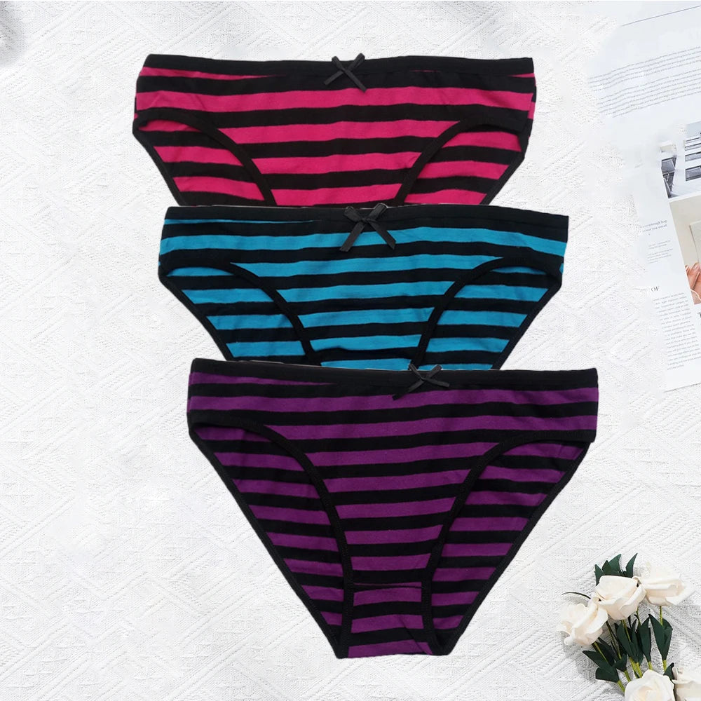 YOUREGINA Plus Size Seamless Panties - Striped Cotton Women’s Underwear Briefs 3 Pack