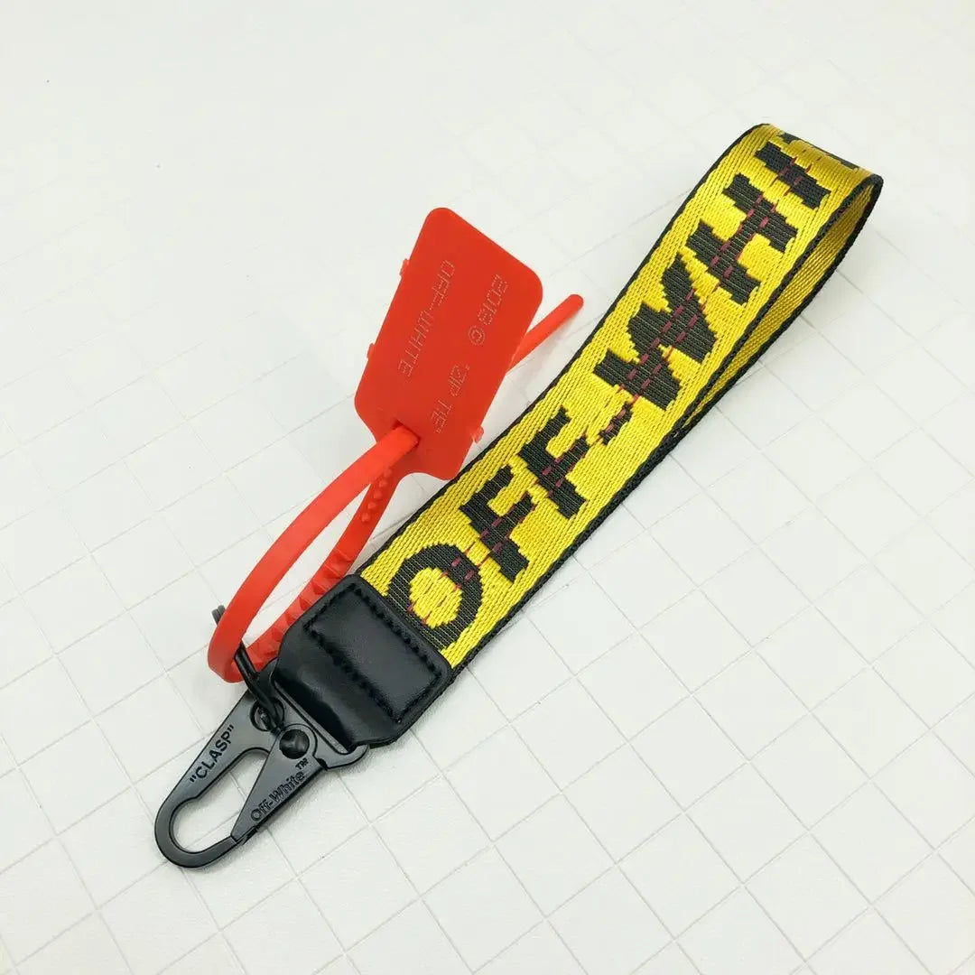 Off-White Yellow Canvas Embroidered Keychain - European and American Street Brand Mobile Phone Pendant with English Letters