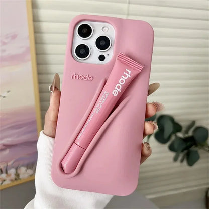 Soft Silicone iPhone Case for 17/16/15/14/13/12/11 Pro Max Plus Air - Lipstick Style Portable Protective Phone Cover