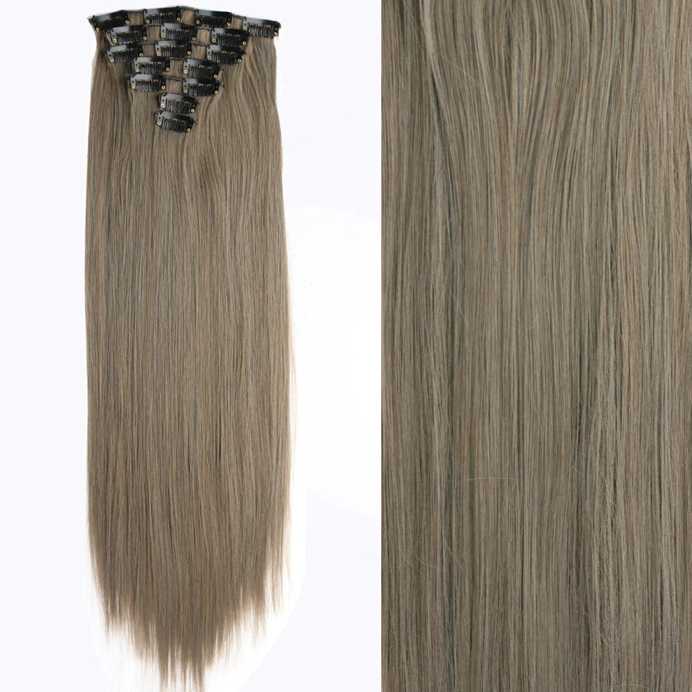 Women’s 7Pcs Hair Extensions with 16 Clips – Natural Black Straight Ombre Hairpiece