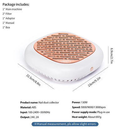 130W Brushless Nail Dust Collector – Powerful Suction Nail Dust Extractor, Manicure Vacuum Cleaner with 2 Filters