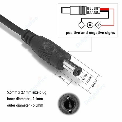 DC Power Extension Cable - 5.5x2.1mm Male Female Jack Cord for LED Strip, CCTV Camera & 5V/12V Devices