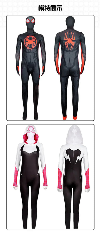 Anime Superhero Cosplay Spider-Man Bodysuit — Miles & Gwen Halloween Carnival Party Couple Costume