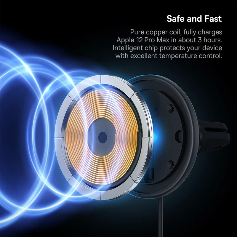 Baseus 15W Magnetic Wireless Car Charger – Fast Charging Phone Holder with Light Effect for iPhone 15/14/13 Pro Max