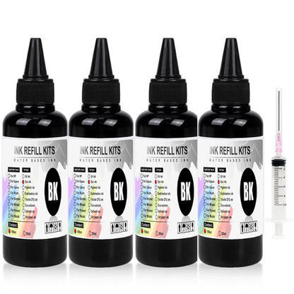 100ml Universal Dye Ink Refill Kit - BK CMY Compatible with HP Canon Epson Brother Inkjet Printers & CISS Cartridges