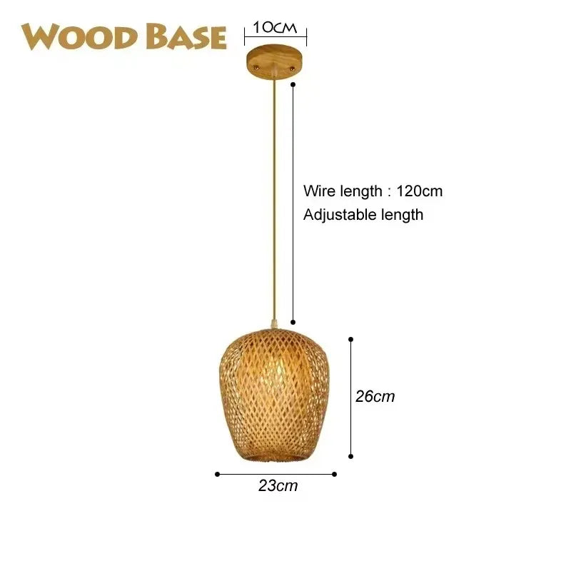 Bamboo Pendant Lamp Ceiling Light - Handwoven Rattan Wicker Hanging Fixture for Dining Room, Bedroom & Indoor Home Decor
