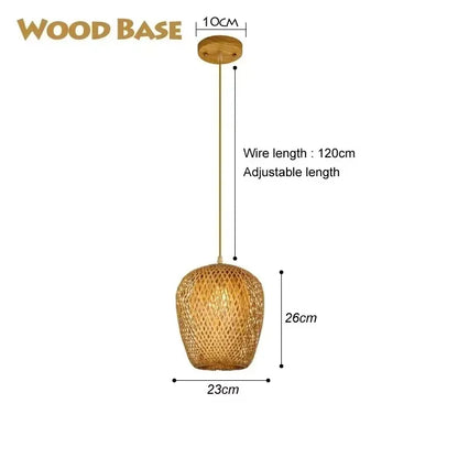Bamboo Pendant Lamp Ceiling Light - Handwoven Rattan Wicker Hanging Fixture for Dining Room, Bedroom & Indoor Home Decor