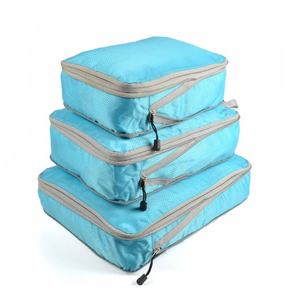 3-Piece Compressible Waterproof Nylon Packing Cubes Set – Portable Travel Storage Bags with Handbag Luggage Organizer