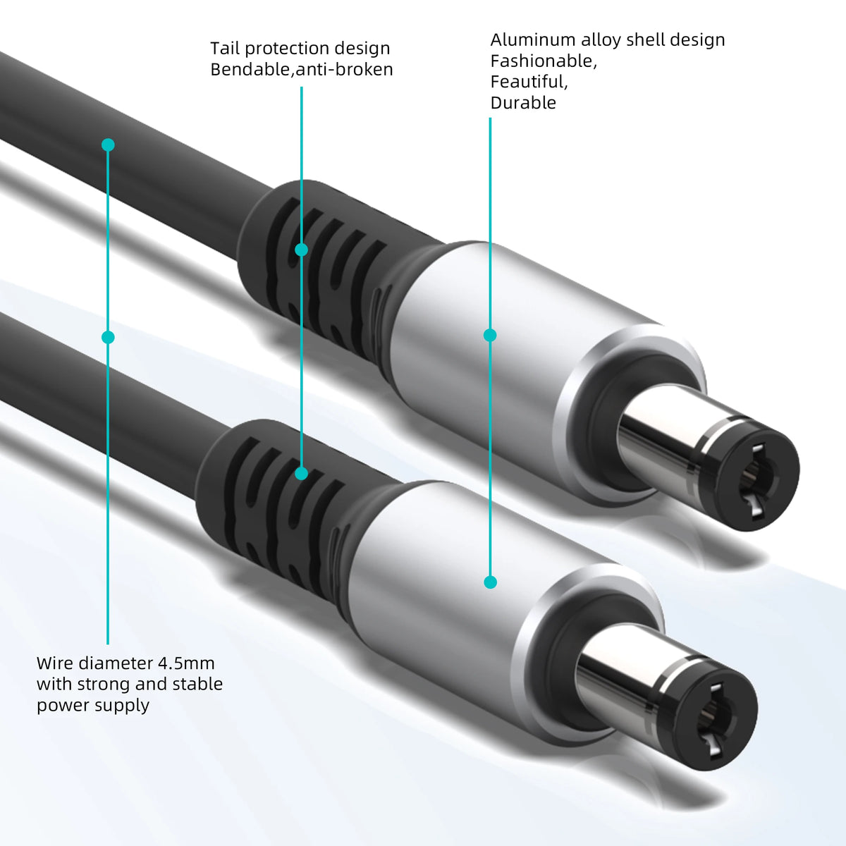 DC5521 Power Extension Cable - 5.5×2.1mm Male-to-Male DC Connector for Compatible Power Devices
