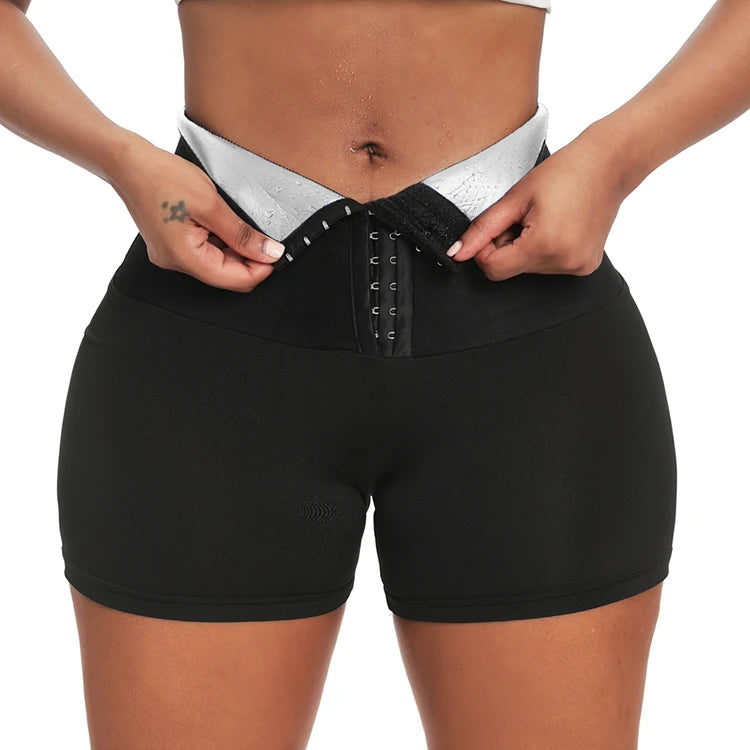 Women Sauna Sweat Pants Body Shaper Shorts – Slimming Waist Trainer Tummy Control Leggings for Weight Loss & Gym