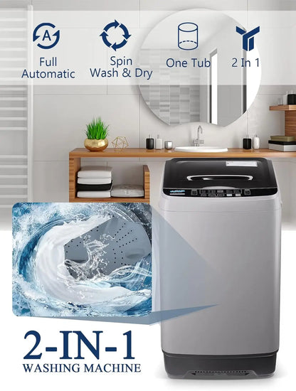 KRIB BLING Portable Full Automatic Washing Machine – 17.7 lbs with LED Display, 10 Programs, 8 Water Levels & Drain Pump