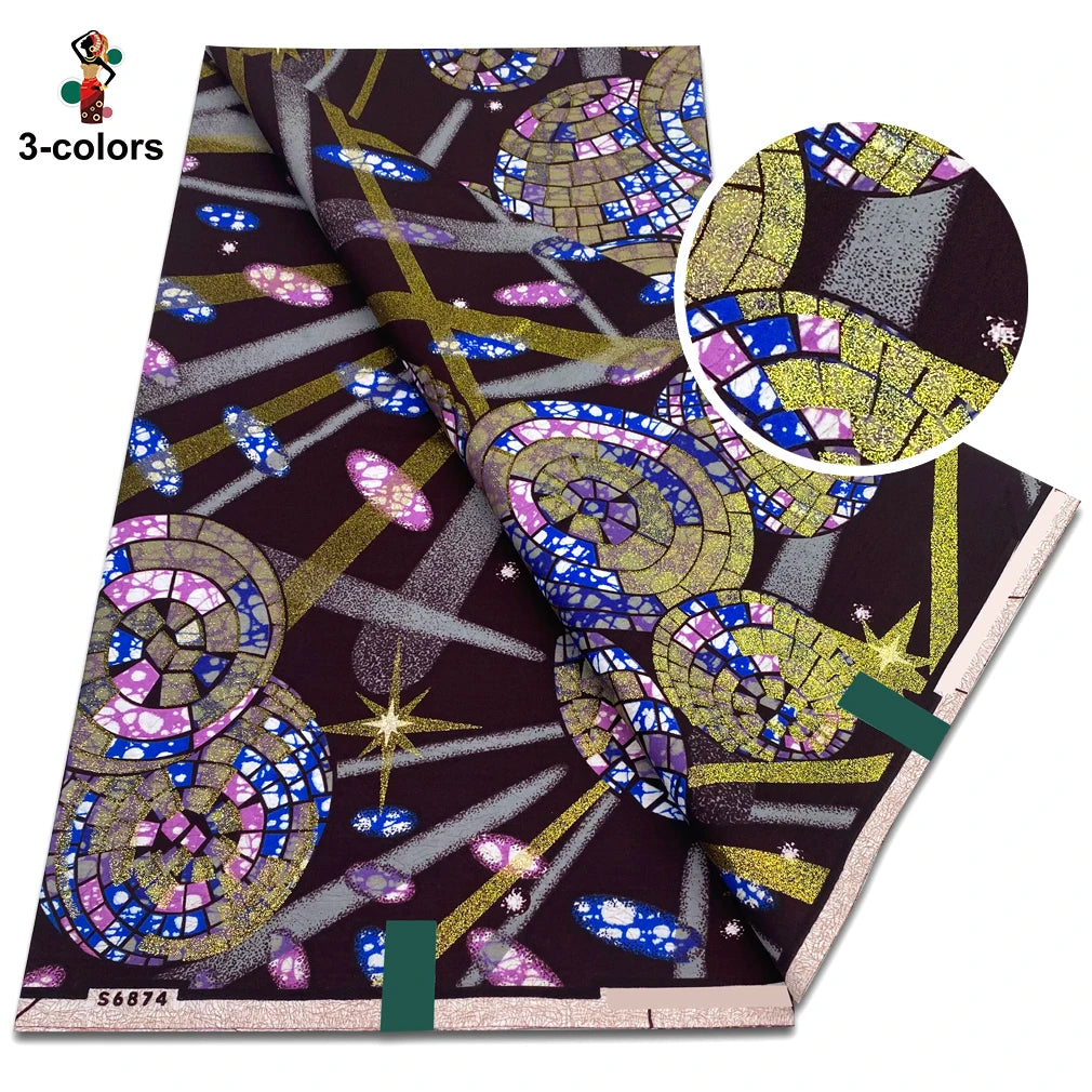 African Gold Print Wax Fabric - 100% Cotton Soft Nigerian Ankara Batik Pagne Material