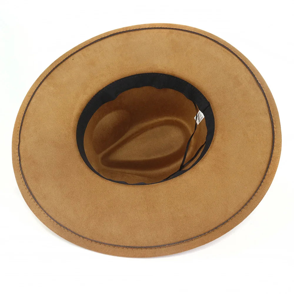 Suede Top Hat Fedora - 9.5cm Wide Brim Felt Jazz Hat for Men and Women, Autumn/Winter Classic Church Sombrer