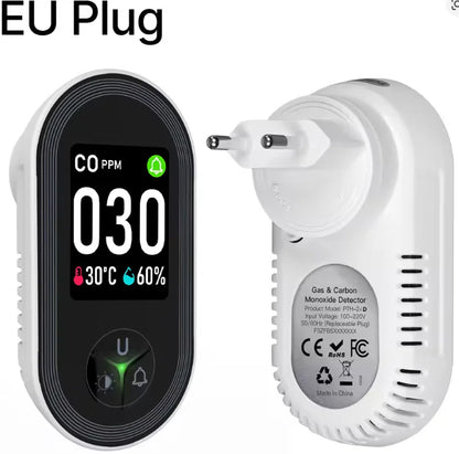 FABISENSE 4-in-1 Carbon Monoxide & Gas Detector - Plug-In CO Alarm with Gas Analyzer, Temperature & Humidity Display