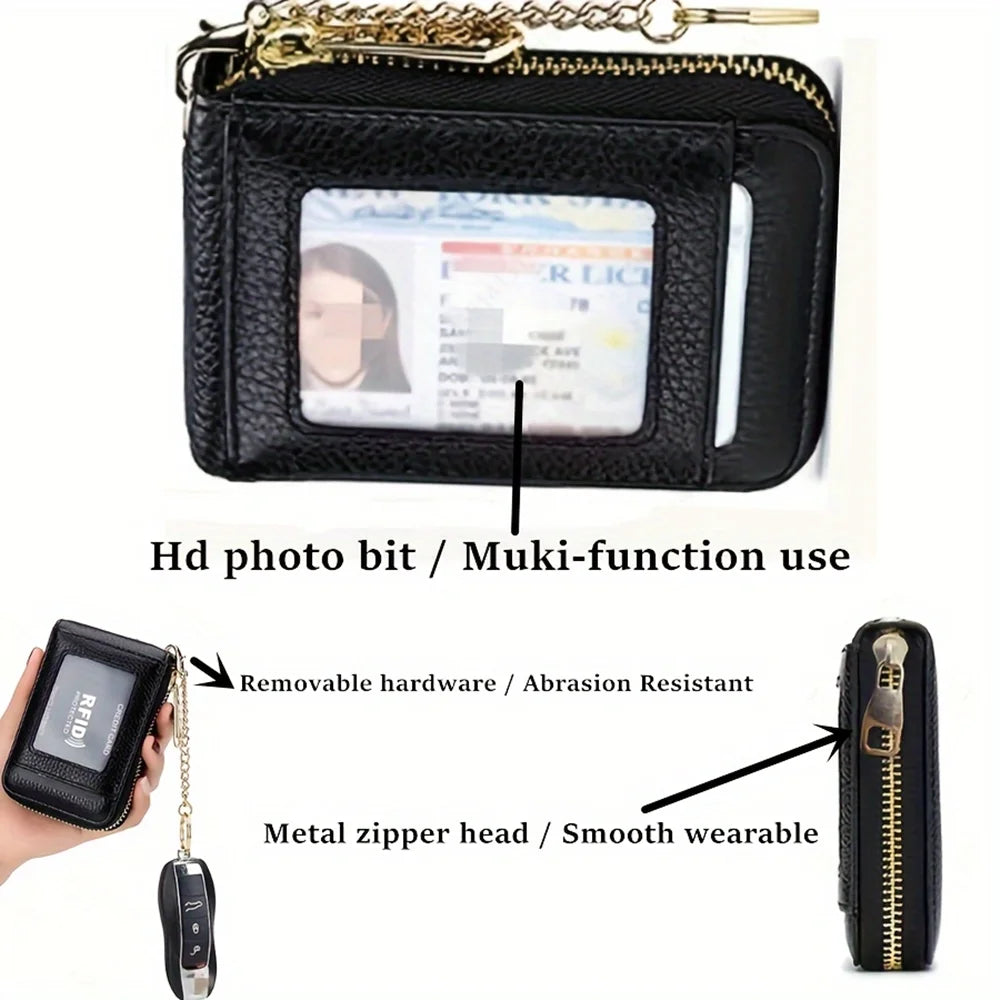 RFID Blocking Card Holder Wallet – Mini Zipper ID & Bus Card Case with Anti-Theft Protection for Keys & Cards