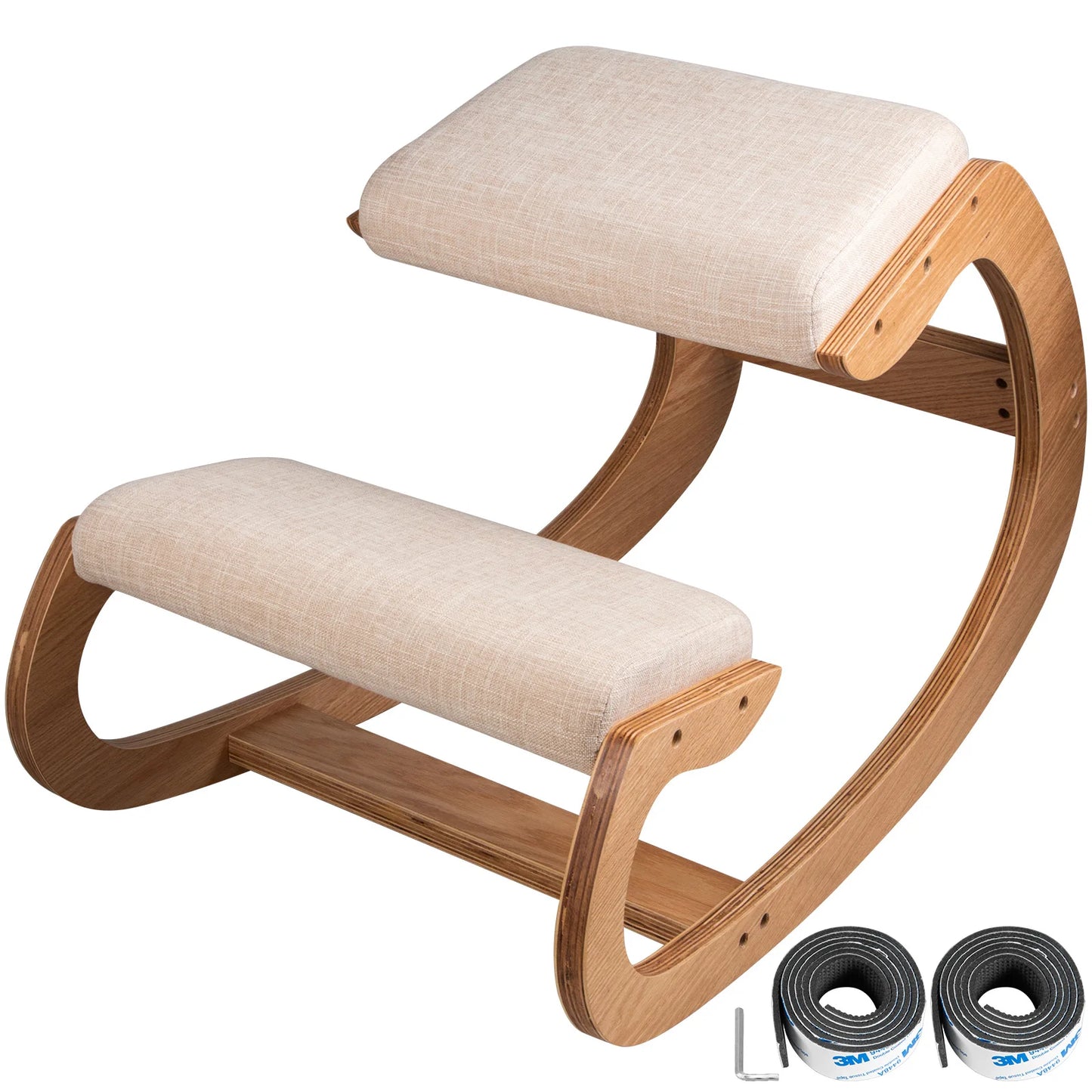 VEVOR Ergonomic Wooden Kneeling Chair — Rocking Stool with Thick Cushion for Correct Posture, Home & Office Use