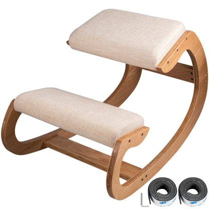 VEVOR Ergonomic Wooden Kneeling Chair — Rocking Stool with Thick Cushion for Correct Posture, Home & Office Use