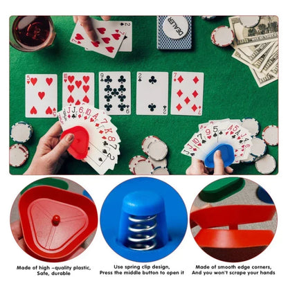 Triangle Poker Holder – Four-Color Desktop Card Stand, Hands-Free Game Holder for Kids & Elderly