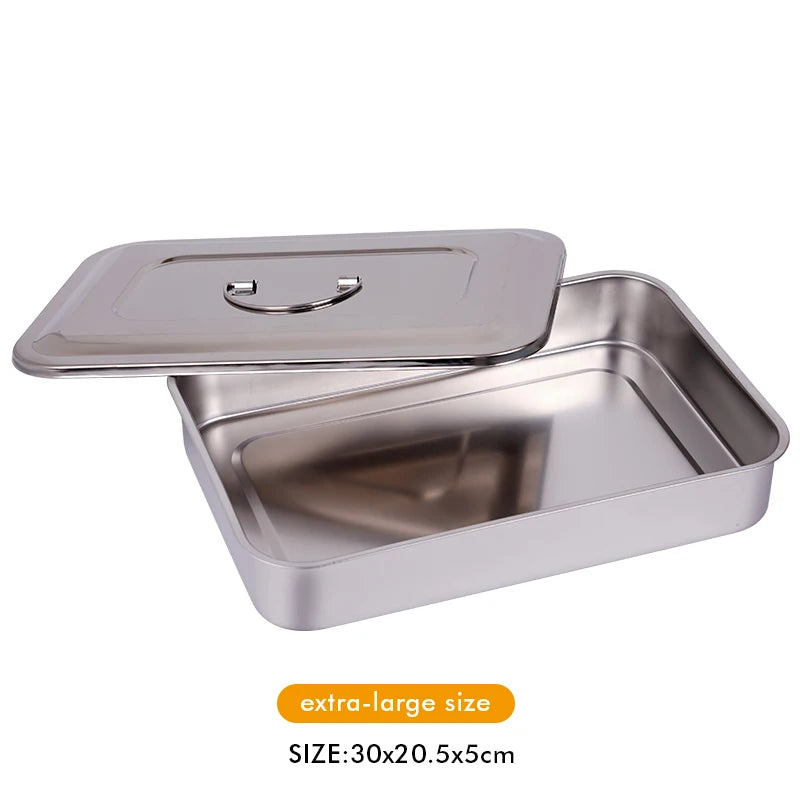 Stainless Steel Dental Instrument Tray with Lid – Medical Sterilization & Disinfection Container for Surgical Tools