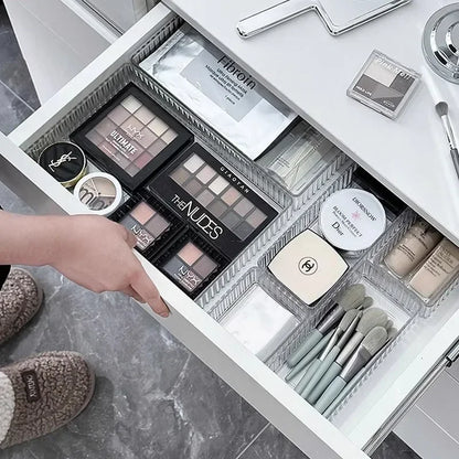 Unlimited Desk & Drawer Organizer Set – Clear Plastic Storage Boxes for Bathroom, Makeup & Kitchen