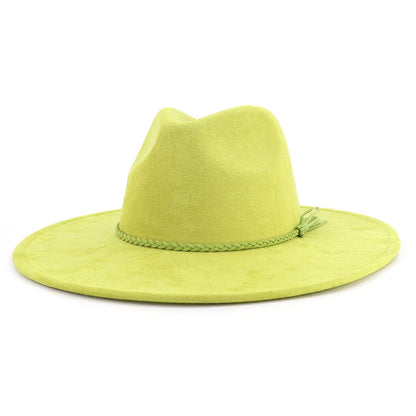 Suede Top Hat Fedora - 9.5cm Wide Brim Felt Jazz Hat for Men and Women, Autumn/Winter Classic Church Sombrer