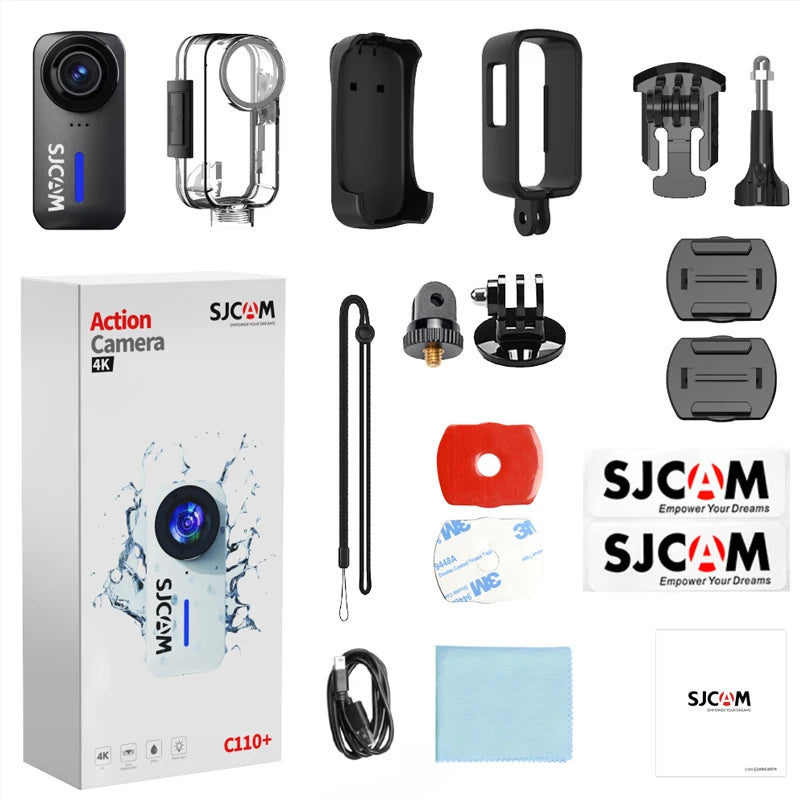 SJCAM C110+ 4K Action Camera – 30fps, 6-Axis GYRO, WiFi Remote, 1050mAh, Portable Sports DV for Helmet & Motorcycle