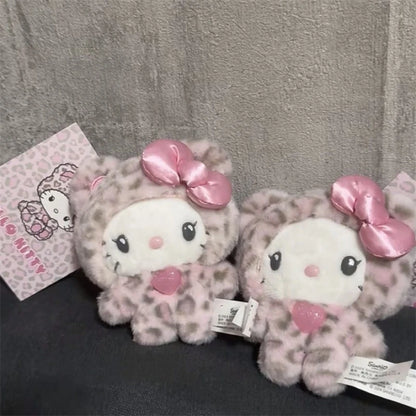 Sanrio Leopard Print Bear Hello Kitty Keychain – Plush Doll Pendant, Cartoon Kitty Cat Bag Decoration, Perfect Gift