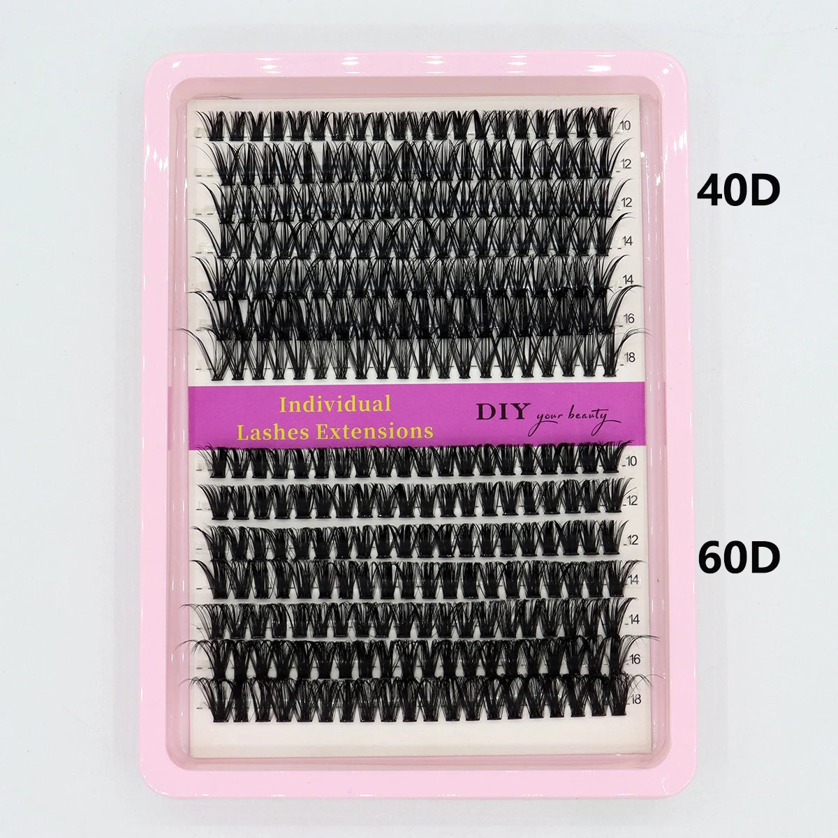 40D–100D Segmented Tufted Eyelashes – 14 Rows Mixed 10–16mm Black Matte DIY Grafted False Eyelash Extensions for Volume Makeup Look