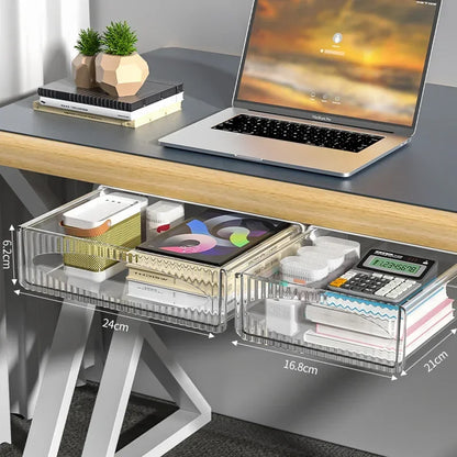 Invisible Pull-Out Storage Box — Large Capacity Hanging Under-Desk Drawer Organizer for Table & Workspace