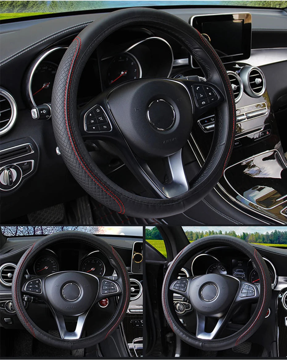 Universal Car Steering Wheel Cover - Microfiber Leather, Anti-Slip & Breathable, Fits 37-39cm Steering Wheels