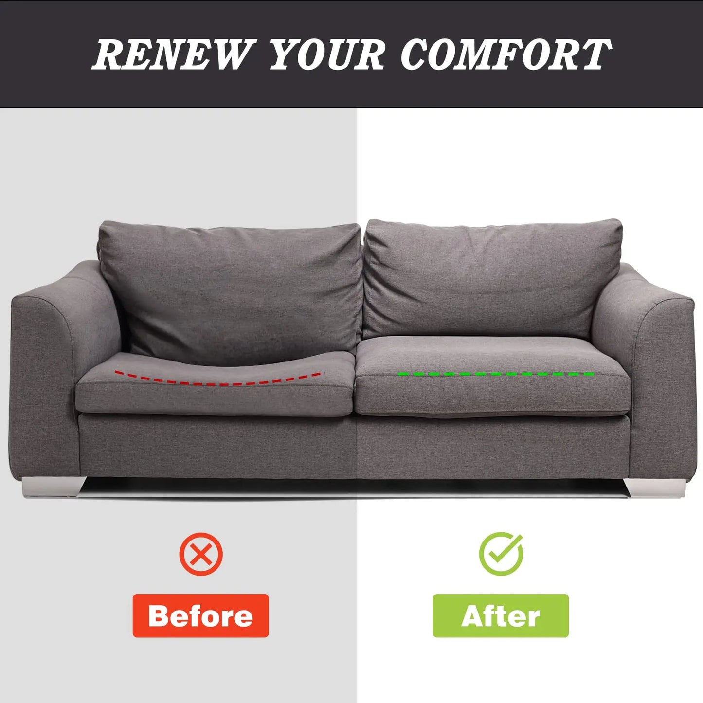 High-Density Foam Curve Cushion – 50x50x5cm Support Cushion for Sofa Sag Repair, 1/2/3pcs Replacement for Couch & Chair