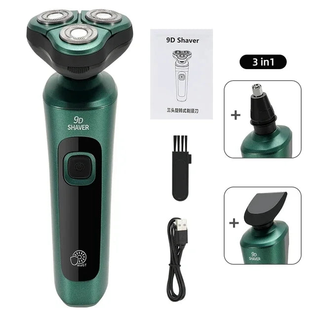 Smart Electric Shaver with LCD Display – 3-Head Floating Rechargeable Razor for Men, USB Charging Beard Trimmer & Washable Grooming Tool