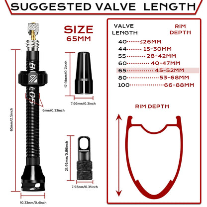 BUCKLOS Tubeless Presta Valves 40–100mm — Aluminum Alloy Bike Valve Stem for Road & MTB
