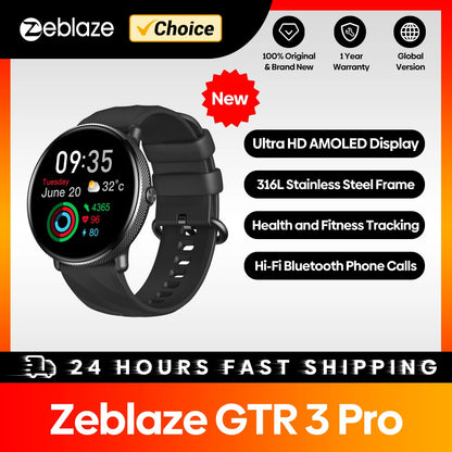 Zeblaze GTR 3 Pro Smartwatch — AMOLED Display Fitness Watch with Call Function, 316L Stainless Steel for Men & Women