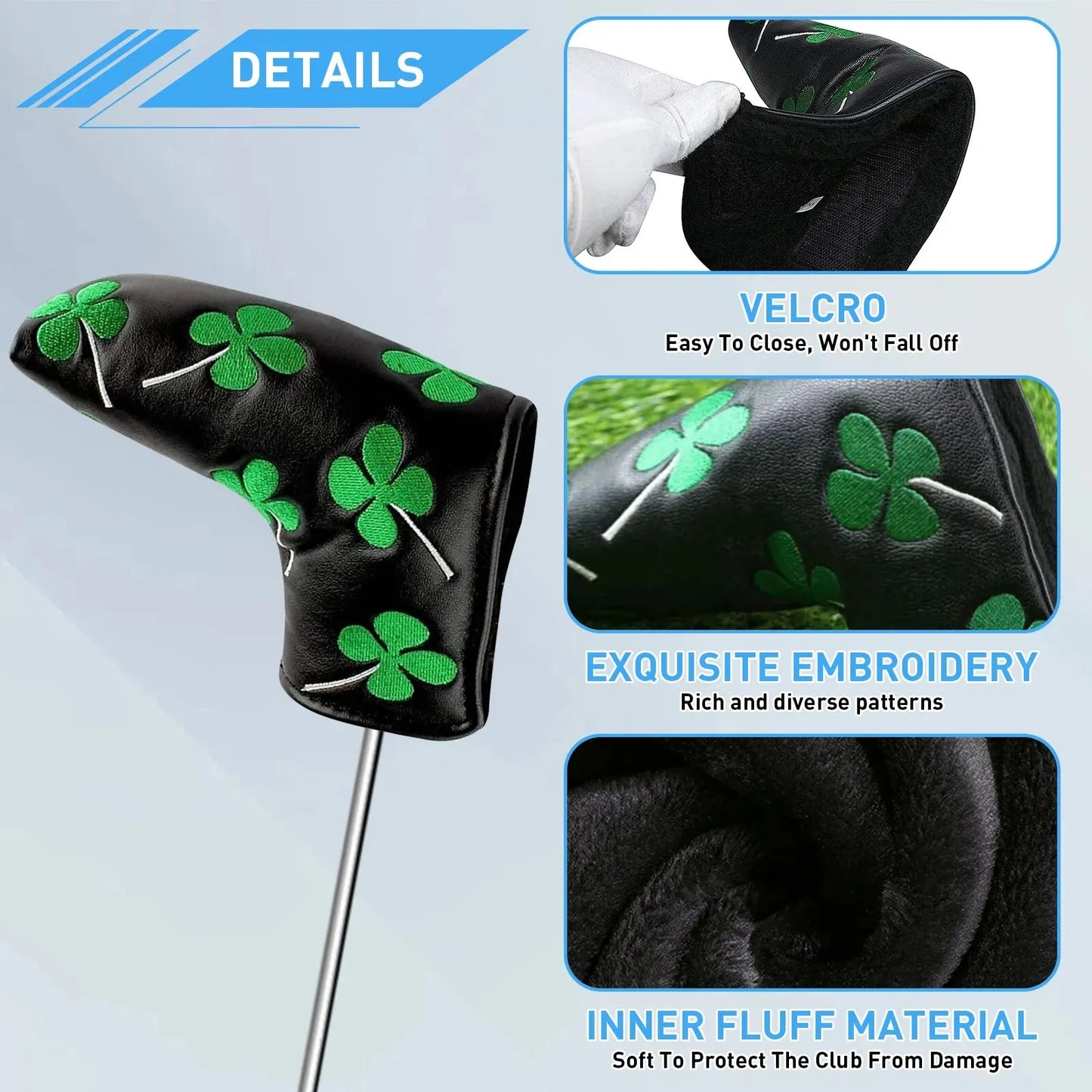 Golf Putter Head Cover – PU Leather Blade Club Protector, Black & White, Universal Fit for Men & Women